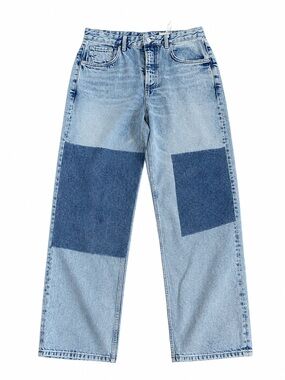 AG Adriano Goldschmied Patchwork Button Fly Straight Leg Jeans 30 NWT
